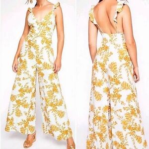 NWOT | Women’s Free People Be the One Light Blue/Gold Floral Jumpsuit | Size 28